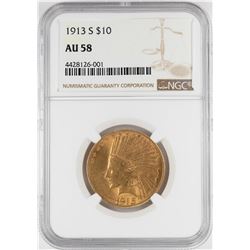 1913-S $10 Indian Head Eagle Gold Coin NGC AU58