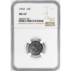 1954 Roosevelt Dime Coin NGC MS67 Nice Toning