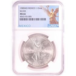 1985Mo Mexico 1 Onza Libertad Silver Coin NGC MS66