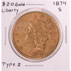 1874-S Type 2 $20 Liberty Head Double Eagle Gold Coin