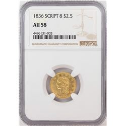 1836 Script 8 $2 1/2 Classic Head Quarter Eagle Gold Coin NGC AU58