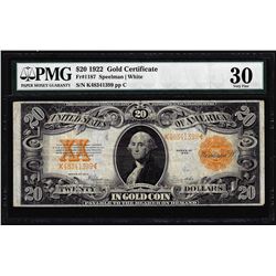1922 $20 Gold Certificate Note Fr.1187 PMG Very Fine 30