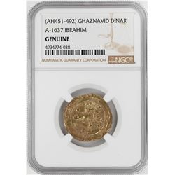 AH451-492 Ghaznavid Dinar A-1637 Ibrahim Gold Coin NGC Genuine