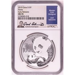 2019 China 10 Yuan Panda Silver Coin NGC MS70 Early Releases Joel Iskowitz Signature