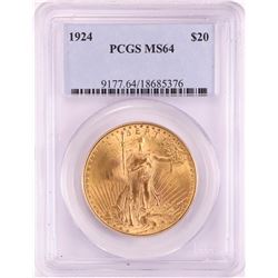 1924 $20 St. Gaudens Double Eagle Gold Coin PCGS MS64