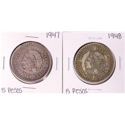 Lot of 1947-1948 Mexico Cuauhtemoc Cinco Pesos Silver Coins
