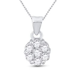 1 CTW Round Diamond Flower Cluster Pendant 14kt White Gold - REF-83F9M