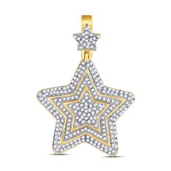 3/4 CTW Mens Round Diamond Concentric Star Charm Pendant 10kt Yellow Gold - REF-45Y6X