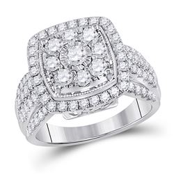 1 & 1/2 CTW Round Diamond Right Hand Cluster Cushion Ring 14kt White Gold - REF-132A3N
