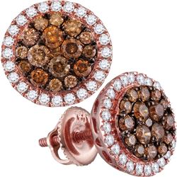 1 CTW Round Brown Diamond Circle Frame Cluster Earrings 14kt Rose Gold - REF-71K9R
