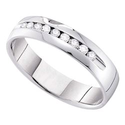 1/2 CTW Mens Round Diamond Single-row Channel-set Wedding Ring 14kt White Gold - REF-65N9Y