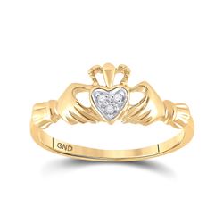 0.02 CTW Round Diamond Claddagh Heart Ring 14kt Yellow Gold - REF-13R2H