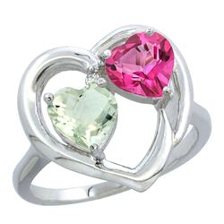 2.61 CTW Diamond, Amethyst & Pink Topaz Ring 14K White Gold - REF-33A9X