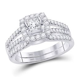 1 CTW Princess Diamond Bridal Wedding Engagement Ring 14kt White Gold - REF-120R3H