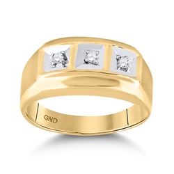 1/10 CTW Mens Round Diamond 3-stone Ring 10kt Yellow Gold - REF-20A3N