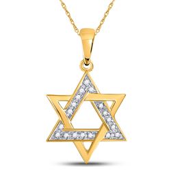 1/10 CTW Round Diamond Star Magen David Jewish Pendant 10kt Yellow Gold - REF-11R9H