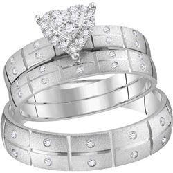 1/4 CTW His & Hers Round Diamond Heart Matching Bridal Wedding Ring 14kt White Gold - REF-57X3T