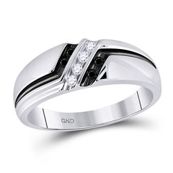 1/5 CTW Mens Round Black Color Enhanced Diamond Ring 10kt White Gold - REF-24X3T