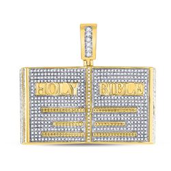 1 & 3/4 CTW Mens Round Diamond Holy Bible Charm Pendant 10kt Yellow Gold - REF-107F9M