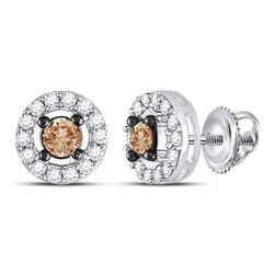 3/4 CTW Brown Round Diamond Screwback Stud Earrings 10kt White Gold - REF-33N6Y