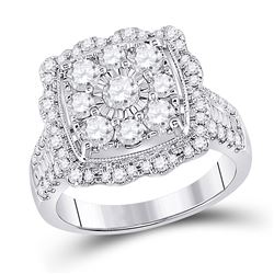 2 CTW Round Diamond Square Flower Cluster Ring 14kt White Gold - REF-165X5T