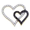 Image 1 : 1/2 CTW Round Black Color Enhanced Diamond Double Heart Pendant 10kt Yellow Gold - REF-24W3F
