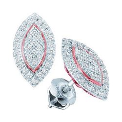 1/5 CTW Round Diamond Cluster Oval Rose-tone Stud Earrings 10kt White Gold - REF-15W5F