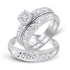 Image 1 : 1/3 CTW His & Hers Round Diamond Cluster Matching Bridal Wedding Ring 10kt White Gold - REF-38K4R