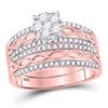 Image 2 : 1 CTW His & Hers Round Diamond Cluster Matching Bridal Wedding Ring 10kt Rose Gold - REF-83W9F