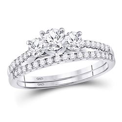 1 CTW Round Diamond 3-stone Bridal Wedding Engagement Ring 14kt White Gold - REF-113X9T