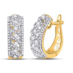 3/4 CTW Round Diamond Crisscrossed Openwork Hoop Earrings 10kt Yellow Gold - REF-51T5K