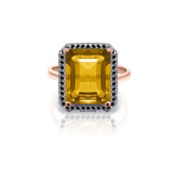 Genuine 5.8 ctw Citrine & Black Diamond Ring 14KT Rose Gold - REF-79R8P