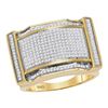 Image 1 : 3/4 CTW Mens Round Diamond Arched Rectangle Cluster Ring 10kt Yellow Gold - REF-65R9H