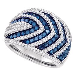 1 & 3/4 CTW Round Blue Color Enhanced Diamond Striped Fashion Ring 10kt White Gold - REF-77H9W