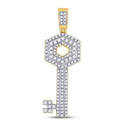 5/8 CTW Mens Round Diamond Key Charm Pendant 10kt Yellow Gold - REF-33A3N