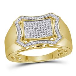 1/3 CTW Mens Round Diamond Curved Octagon Cluster Ring 10kt Yellow Gold - REF-45N3Y