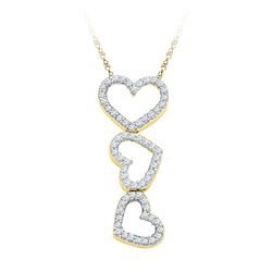 1/5 CTW Round Diamond Triple Cascading Heart Outline Pendant 10kt Yellow Gold - REF-11F9M