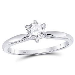 1/2 CTW Round Diamond Solitaire Bridal Wedding Engagement Ring 14kt White Gold - REF-95N9Y