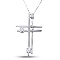 1/20 CTW Round Diamond Layered Cross Religious Pendant 14kt White Gold - REF-7N5Y