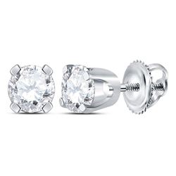 3/8 CTW Unisex Round Diamond Solitaire Stud Earrings 14kt White Gold - REF-33K6R