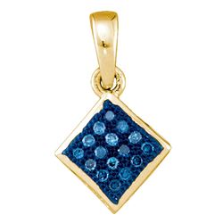 1/20 CTW Round Blue Color Enhanced Diamond Square Pendant 10kt Yellow Gold - REF-4A8N