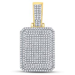 1 CTW Mens Round Diamond Dog Tag Charm Pendant 10kt Yellow Gold - REF-51T5K