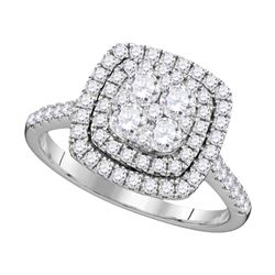 1 CTW Round Diamond Square Double Halo Cluster Ring 14kt White Gold - REF-77A9N