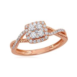 1/2 CTW Round Diamond Square Cluster Twist Ring 14kt Rose Gold - REF-47H9W