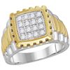 Image 1 : 1/2 CTW Mens Round Diamond Notched Frame Square Cluster Ring 10kt Two-tone Gold - REF-60A3N