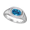Image 1 : 1 & 1/2 CTW Oval Blue Topaz Solitaire Diamond Accent Ring 14kt White Gold - REF-43M8A