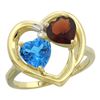Image 1 : 2.61 CTW Diamond, Swiss Blue Topaz & Garnet Ring 14K Yellow Gold - REF-33M9K