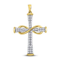1/5 CTW Round Diamond Cross Infinity Pendant 10kt Yellow Gold - REF-13W2F