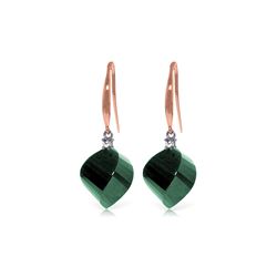 Genuine 30.6 ctw Green Sapphire Corundum & Diamond Earrings 14KT Rose Gold - REF-51R9P
