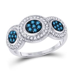 1/2 CTW Round Blue Color Enhanced Diamond Cluster Ring 10kt White Gold - REF-24N3Y